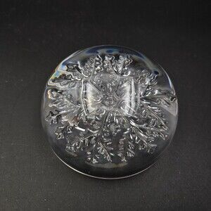 Vintage Cristal France 24% Lead Crystal Snowflake Domed Glass Paperweight EUC